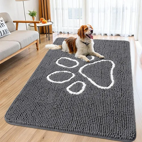 Vista 136 de Smiry Tapete para puerta de perro para patas fangosas, absorbente y Gris y negro
