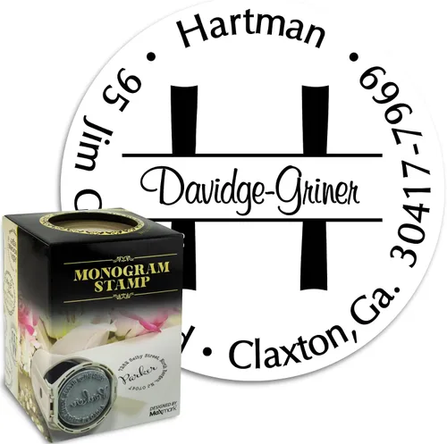 Vista 17 de Sello autoentintado con monograma personalizado, regalo perfecto para las fiestas en una elegante caja de regalo. Elige entre 15 colores de tinta
