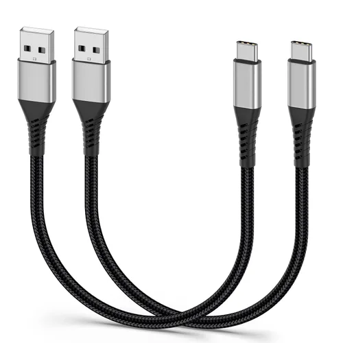 Vista 10 de Cable corto USB a USB C, paquete de 2 cables USB C de 1 pie, trenzado corto de 12 pulgadas, cable USBC de 3A de carga rápida para iPhone 17, 16, 15