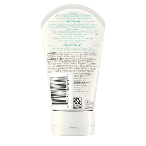 Vista 8 de Aveeno Calm + Restore Exfoliante facial nutritivo PHA diario para pieles sensibles, sin fragancia y fórmula de avena no abrasiva para exfoliar