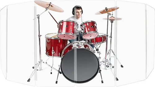 Vista 17 de PENNZONI Drum Shield de 4 pies con bisagras de plástico, viene con 3 paneles de batería y bisagras de plástico, paneles de acrílico transparente