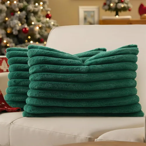 Vista 63 de decorUhome Fundas de almohada de piel sintética, juego de 2, decorativas, afelpadas, suaves, afelpadas, a rayas, parte posterior de terciopelo