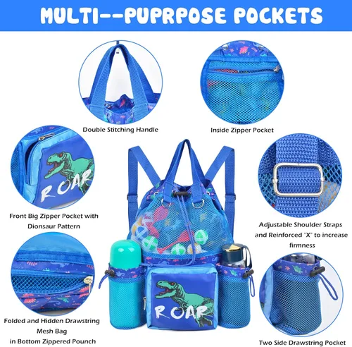Vista 5 de Mochila con cordón para niños mochila de playa bolsa de natación bolsa de gimnasio con dos soportes para botellas de agua bolsa de fútbol mochila