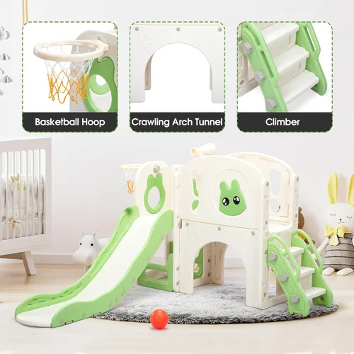 Vista 6 de Jaxpety Juego de tobogán y escalador 8 en 1 para niños pequeños, parque infantil con escaleras, túnel, telescopio, almacenamiento, aro de baloncesto