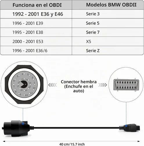 Vista 5 de Creator 20PIN a 16PIN OBD2 Cable adaptador para BMW E31 E32 E34 E36