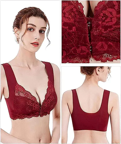 Vista 4 de TOQVTOO Sujetador de cierre frontal para personas mayores, brasier Goldies para mujeres mayores, cierre frontal, sujetadores abrazados para mujeres