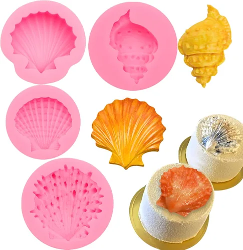 Vista 10 de Moldes para fondant de cuerno de concha, molde de conchas de chocolate con estrellas de mar marinas y tortugas para decoración de pasteles, arcilla