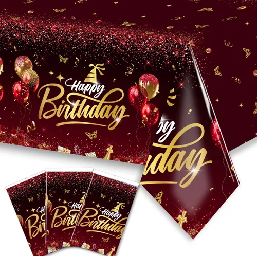 Vista 11 de CMUSKO Decoraciones de feliz cumpleaños, 3 piezas, fundas rectangulares de plástico desechables para mesa de cumpleaños, decoración de fiesta