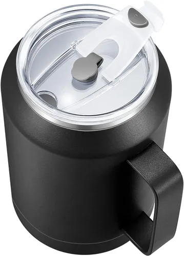 Vista 2 de zenbo - Vaso de acero inoxidable aislado al vacío con asa, tapa y popote, mantiene las bebidas frías hasta 36 horas, cuerpo a prueba de sudor, apto