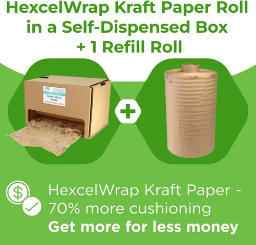 Vista 3 de IDL Packaging Juego de papel de embalaje de panal, marrón, rollo de papel kraft HexcelWrap de 15 pulgadas x 1400 pies en caja autodispensada + 1