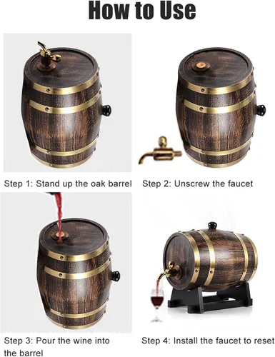 Vista 2 de Barril de roble de 3 litros, barril de madera de roble estilo retro, contenedor de barril de whisky de vino tinto con grifo envejecimiento, barril