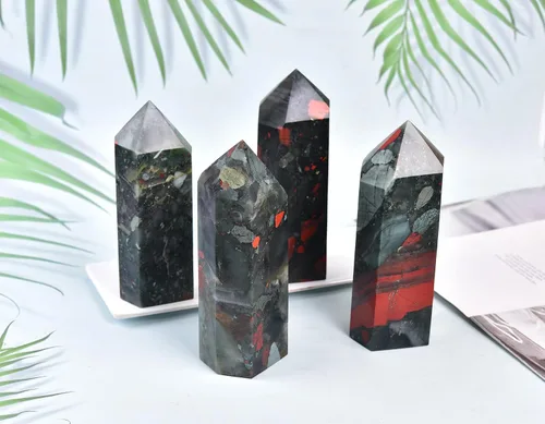 Vista 7 de AMOYSTONE Torre de piedra curativa grande de piedra de sangre africana, varita de cristal curativo, obelisco de punta hexagonal, irregular, 2-2.5