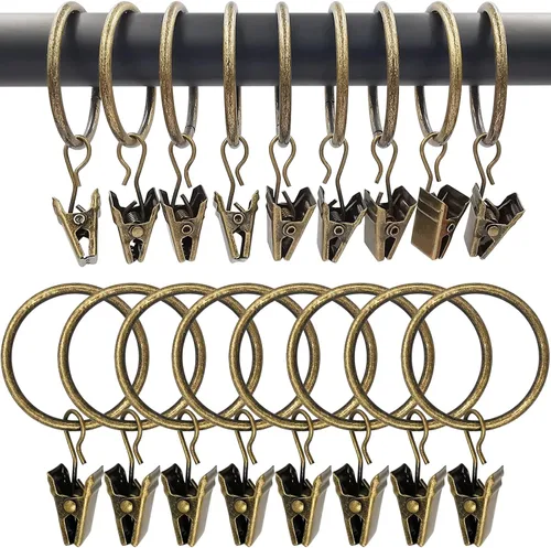 Vista 41 de WeeksEight Paquete de 44 anillos de cortina negros con clips, ganchos de cortina, ganchos de clip para colgar cortinas, lazos, sombreros, anillos