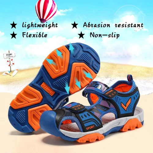 Vista 6 de JMFCHI Sandalias deportivas para niños, sandalias deportivas para exteriores, senderismo, atléticas, sandalias de playa con punta cerrada, zapatos