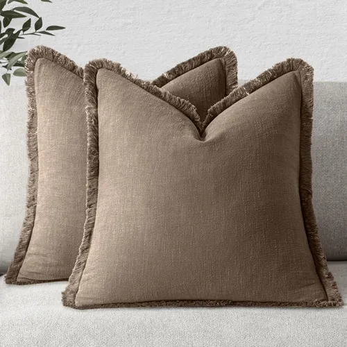 Vista 41 de MIULEE Juego de 2 fundas de almohada decorativas de lino neutro con flecos, fundas de cojín de estilo bohemio con borlas para sofá, cama, sala