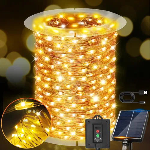 Vista 9 de KNONEW Guirnalda de luces de Navidad para exteriores de 100 pies, 300 luces LED para exteriores, impermeable, 8 modos, decoración para bodas Blanco