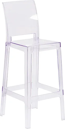 Vista 3 de BizChair Taburete de bar fantasma con respaldo cuadrado en cristal transparente