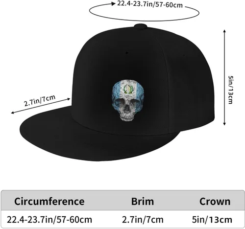 Vista 7 de Sombrero plano con diseño de calavera de Guatemala con bandera de Guatemala