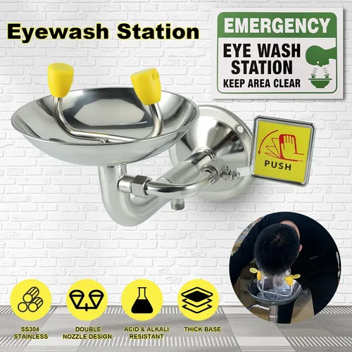 Vista 2 de Estación de lavado de ojos de emergencia montada en la pared, kit de estación de lavado de ojos portátil de primeros auxilios Yeipower de acero