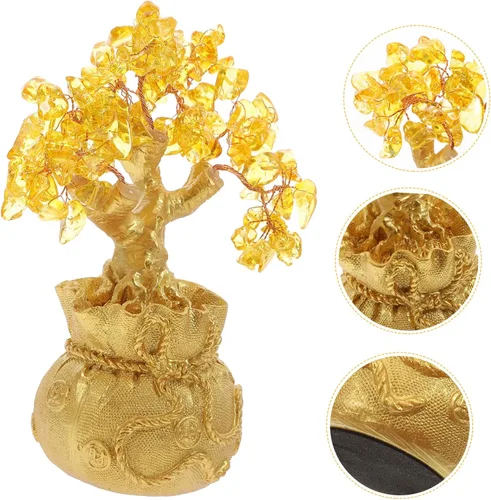 Vista 8 de Garneck Adornos de árbol de la suerte de cristal de 7.5 in para árbol de dinero, Feng Shui, estilo bonsái, adornos de riqueza para el hogar, tienda