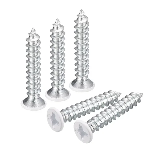 Vista 18 de uxcell Tornillos blancos ST2x4mm Tornillos autorroscantes, 100 tornillos Phillips de cabeza plana para madera para carpintería