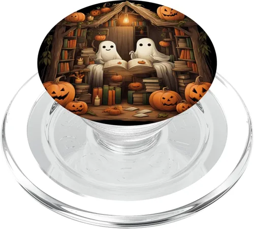 Vista 8 de Fantasmas lindos libros de lectura de Halloween bibliotecario amante de los libros PopSockets estándar PopGrip