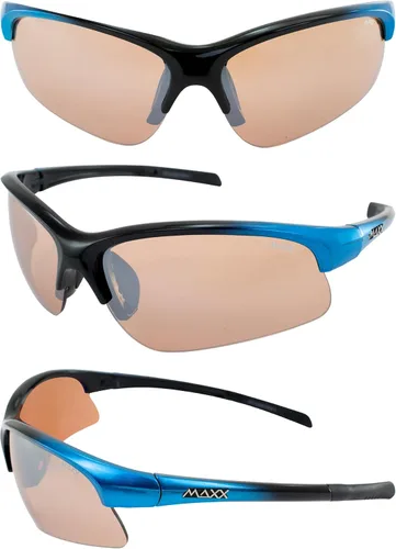 Vista 7 de MAXX Domain Sport Golf Gafas de sol negras con marcos azules y lentes ámbar HD, Negro