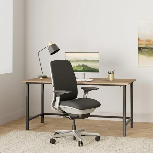 Vista 2 de Steelcase Silla Amia con base de platino y ruedas para suelo duro, regaliz