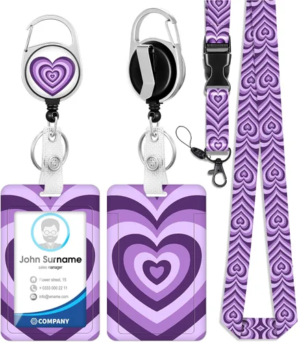 Vista 14 de Soporte para tarjetas de identificación con cordón y clip retráctil para carretes de insignias, cordón de mármol para identificación, protector