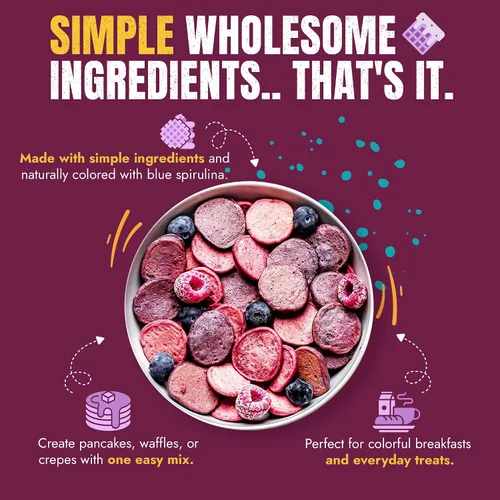 Vista 4 de Suncore Foods Mezcla ultra violeta para panqueques y waffles, 20 onzas, a base de plantas, vegana Mezcla natural para panqueques, gofres y crepé