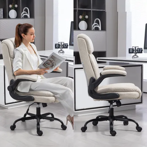 Vista 9 de Silla de oficina con respaldo alto, ergonómica, ejecutiva, silla de escritorio para computadora, cómoda tela, acolchada, sillas de escritorio
