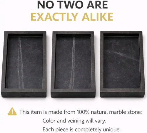 Vista 6 de Bandeja de mármol negro natural para baño, cocina, tocador, escritorio, organizador de piedra para mesa auxiliar, tocador, mesita de noche, velas