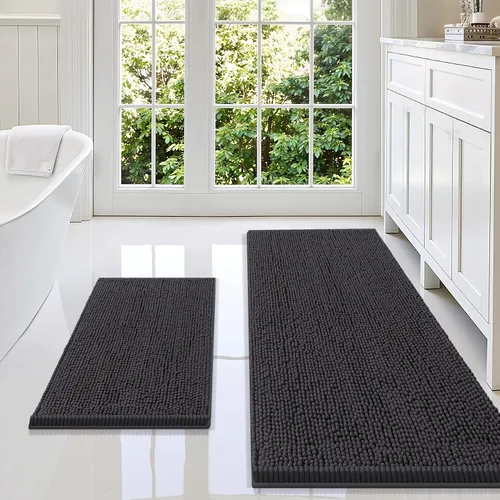 Vista 73 de Juego de alfombras de baño Smiry de 2 piezas, suave alfombra absorbente de chenilla y juego de alfombra en forma de U para inodoro, alfombra de baño