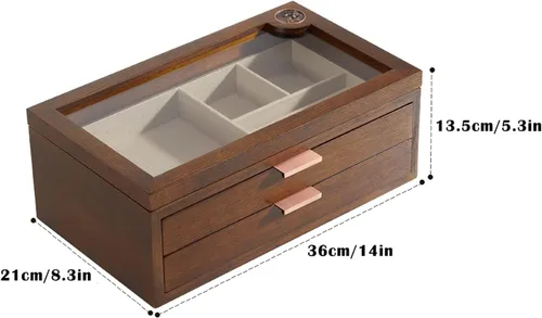 Vista 2 de AMYSTY Jewelry Organizer Jewelry Box 2 Tier Wooden Jewelry Case Retro Jewelry Box Hand Jewelry Earrings Necklace Velvet Lining Display Case For
