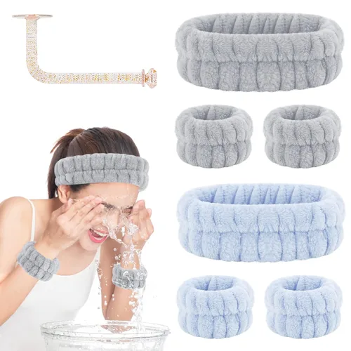 Vista 20 de CERETIA Juego de lavado facial – diadema, pulseras con soporte, toallas de muñeca de spa absorbentes de microfibra