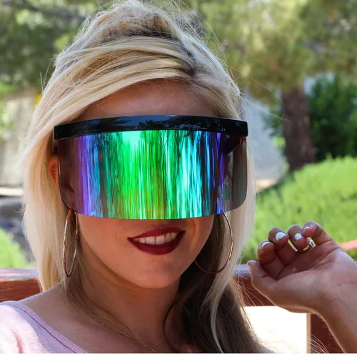 Vista 6 de Futuristic - Gafas de sol de gran tamaño con visera plana y espejo mono de 6772in espejo verde