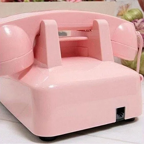 Vista 4 de 1960's Style Pink Retro Old Fashioned Rotary Dial Home Teléfono con anillo de metal