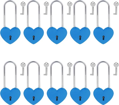 Vista 21 de 2 candados de corazón con candado de amor, corazón azul con llave para los amantes de la boda, día de San Valentín, aniversario, viajes (con llave)