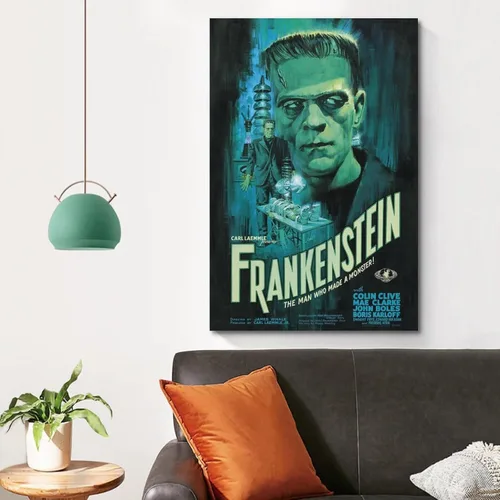 Vista 4 de Frankenstein - Póster de lienzo de película y álbum de música, pintura de pared, estética, decoración de habitación, 08 x 12 pulgadas