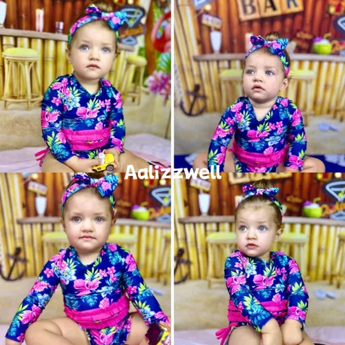 Vista 3 de Aalizzwell Traje de baño de una pieza de manga larga para bebés recién nacidos