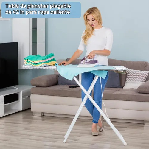 Vista 3 de Tabla de planchar de tamaño completo, plegable extendida para el hogar con cubierta resistente al calor, 42 pulgadas, pies antideslizantes, altura