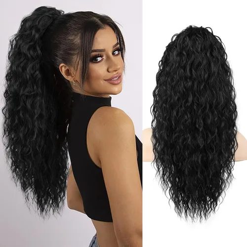 Vista 14 de SEIKEA Extensión de cola de caballo, cola de caballo falsa de 22" larga, ligera, rizada natural completa con cordón, extensión de cabello