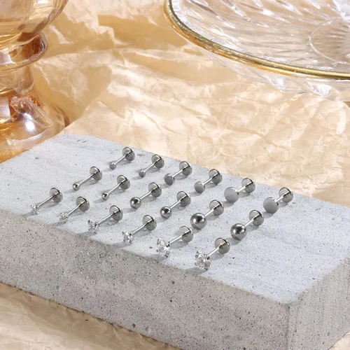 Vista 4 de IRONBOX Juego de 12 pares de aretes de aro de acero inoxidable chapados en oro de 18 quilates para múltiples piercings, pequeños aretes de espalda