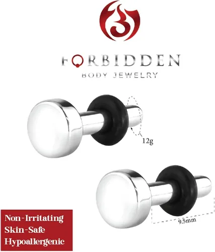 Vista 2 de Forbidden Body Jewelry Aretes de acero quirúrgico de cabeza plana, juego de tapones sólidos (pares) 0.49oz0.42oz0.35oz0.28oz0.21oz0.14oz0.07oz0.00oz
