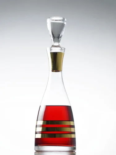 Vista 2 de Decantador de vino - Vidrio - Transparente - con tapón - Con cuerdas doradas - 40 oz - para vino - Whisky - Champagne - Hecho en Europa - por Barski