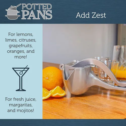 Vista 3 de Potted Pans Manual Citrus Juicer Hand Press - Exprimidor de limón de metal grande de 6.4oz para pomelo naranja y lima Más