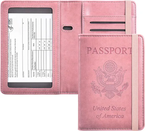 Vista 9 de HerriaT Combo de portatarjetas de pasaporte y vacunación, funda con ranura para tarjeta de vacunación CDC, protector organizador de documentos