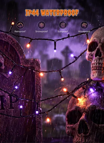 Vista 4 de Minetom 200 LED Halloween String Lights 66FT Outdoor Halloween Lights Purple & Orange