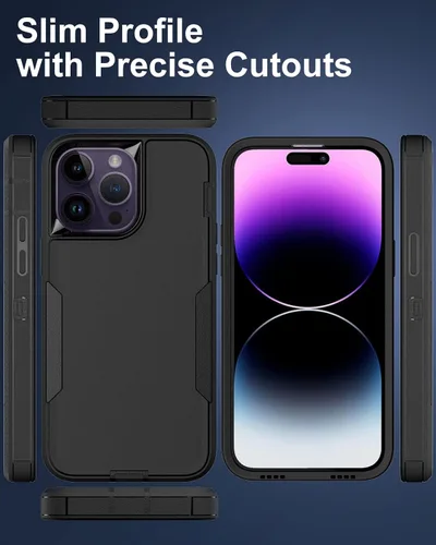 Vista 2 de Funda para iPhone 14 Pro Max, con protector de pantalla de vidrio templado, carcasa resistente a prueba de golpes con cubierta de puerto de carga