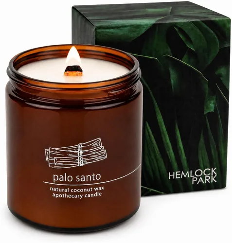 Vista 67 de Vela de mecha de madera agrietada Hemlock Park hecha a mano con cera de coco natural (grande de 16 oz, ámbar) Coconut Apricot Wax Crackling Wood